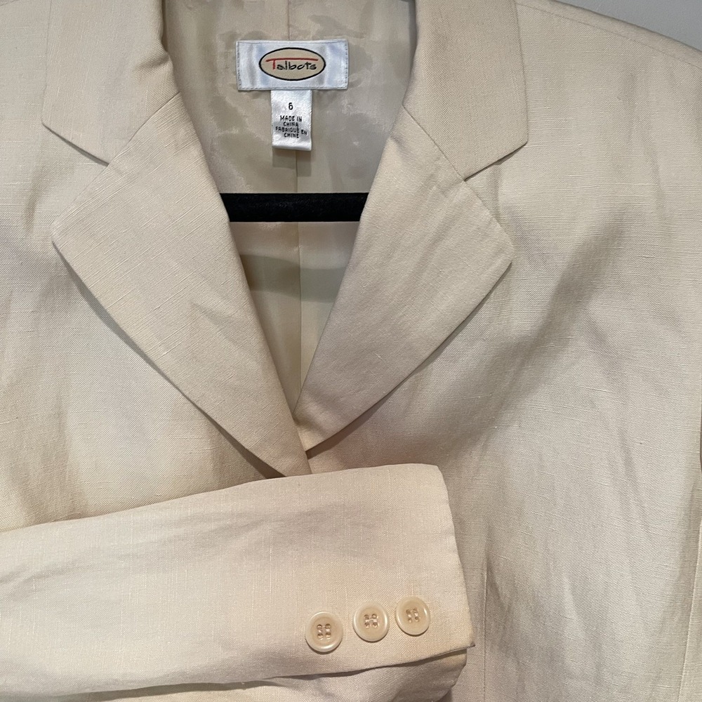Talbots Womens Beige Linen Silk Blend Blazer Sz 6 Business Casual Butter Yellow